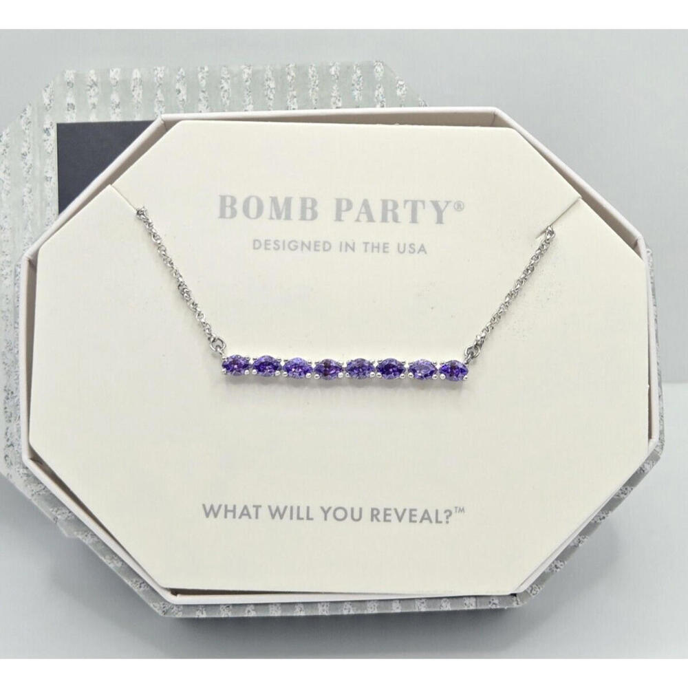 .925 Solid Sterling Silver Necklace ~ Violet Cubic Zirconia ~ Bomb Party